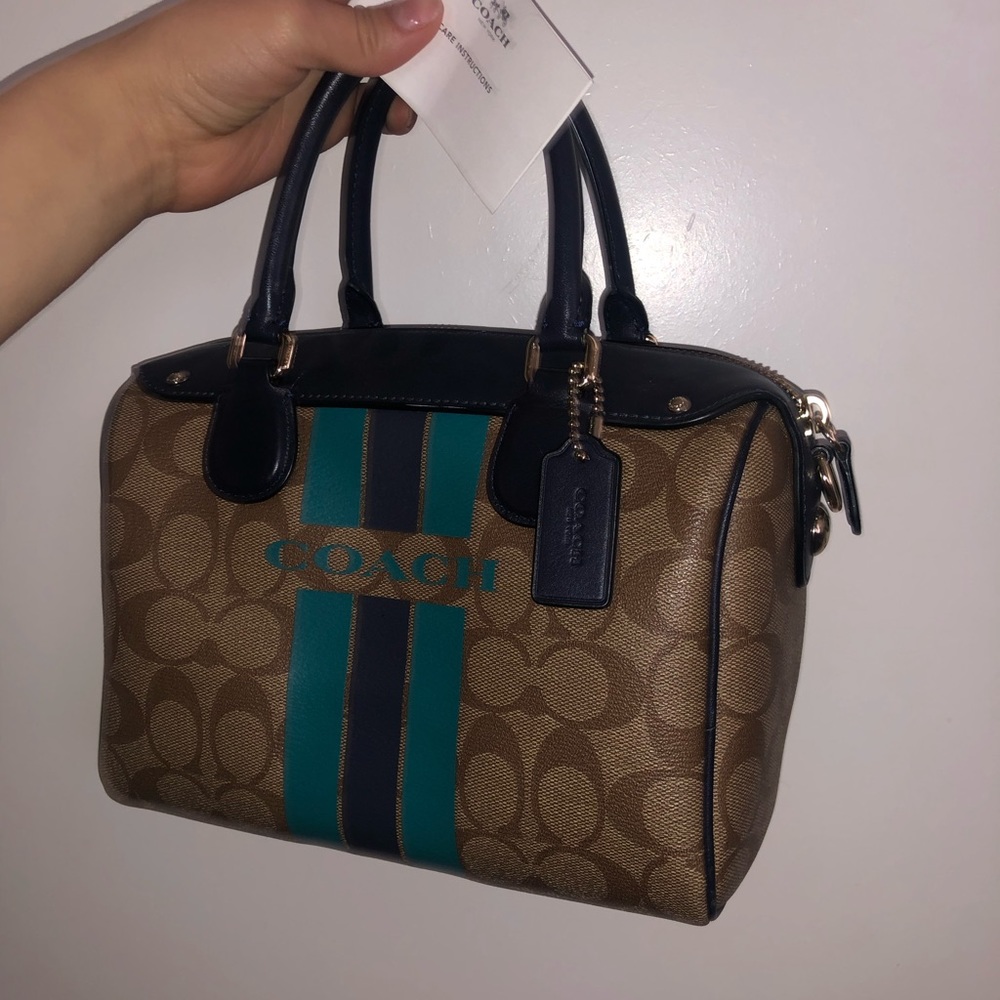Brand New Coach Navy and Teal Leather Handbag